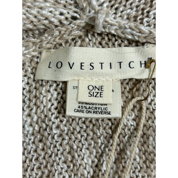 Love Stitch Draped Lapel Open Cardigan in Tan / White - OS - NWT - Picture 4 of 5
